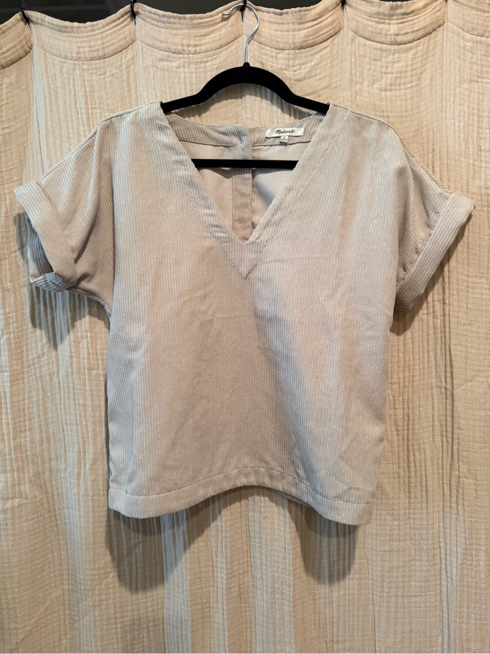 Madewell Light Beige V-Neck Ribbed Top